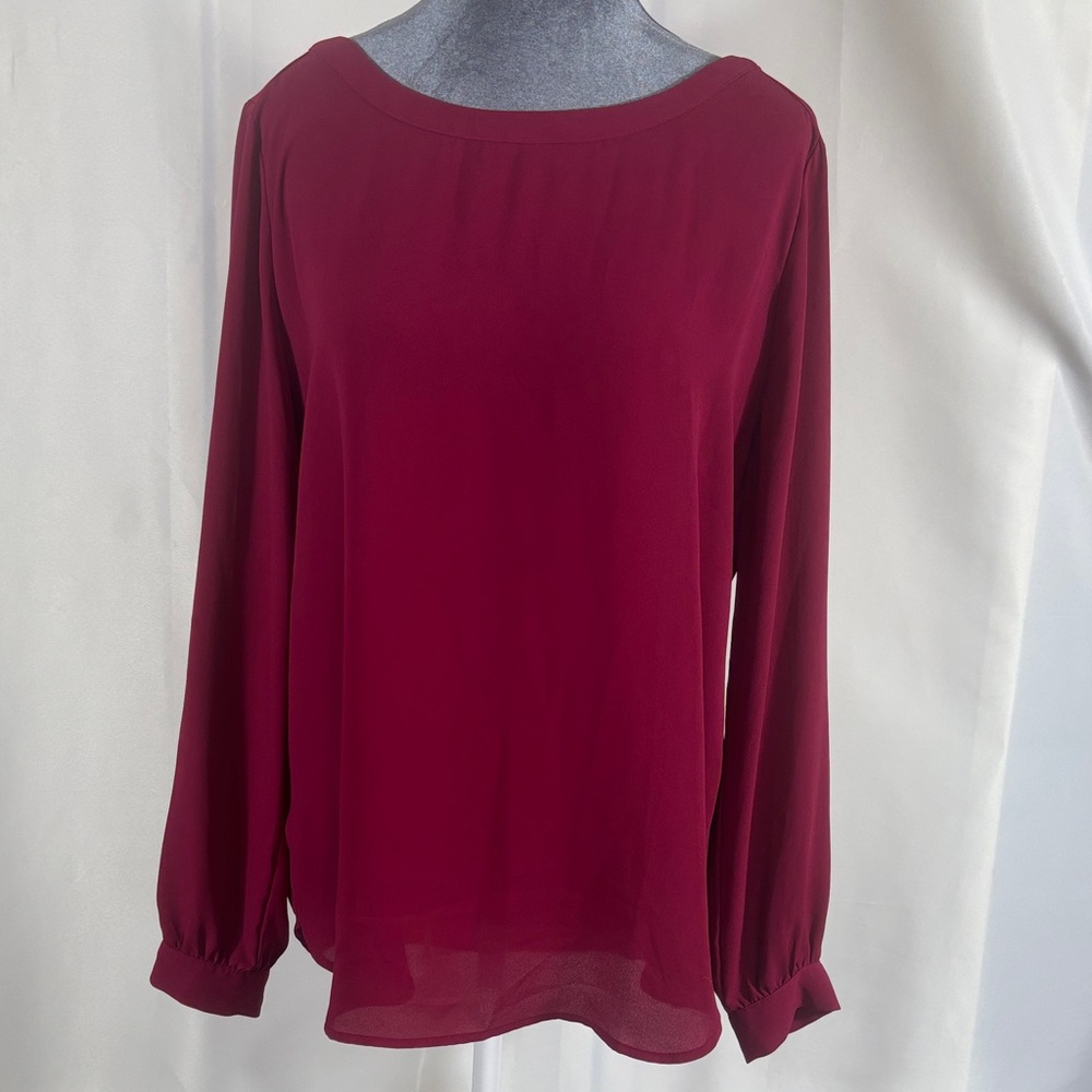 LOFT Wine Color Long-Sleeve Boatneck Blouse